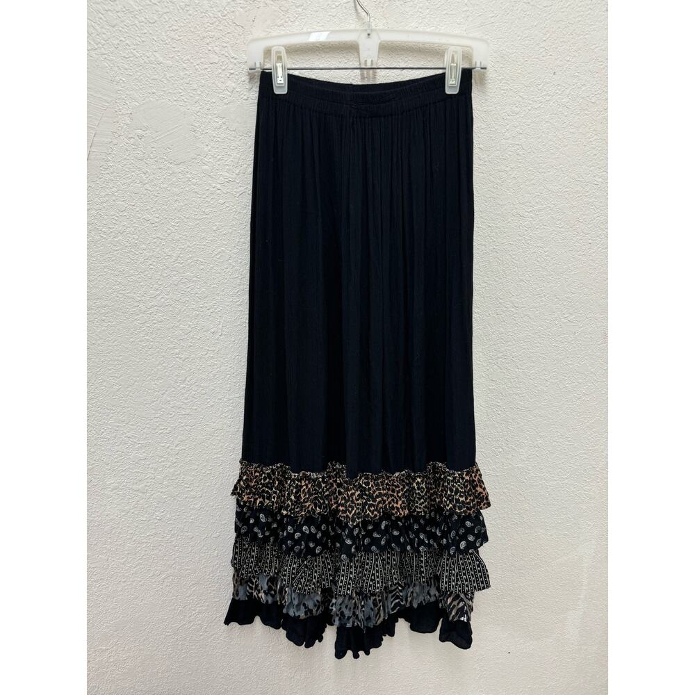 Black Vintage 90s Ruffled Tiered Maxi Skirt Medium/Large